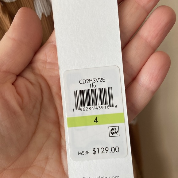 New Calvin Klein Faux Wrap Tan Floral Print Dress 4 Flowy Chiffon Hi Lo Hem - Picture 5 of 8